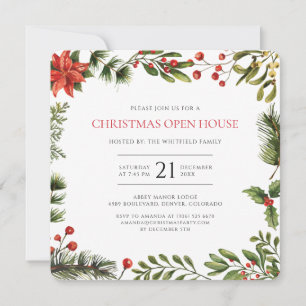 Invitation Maison ouverte pour les fêtes de Noël à l'aquarell