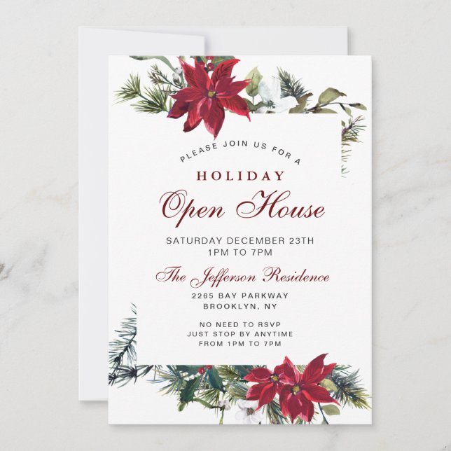 Invitation Maison ouverte pour les fêtes de Noël avec Poinset (Devant)