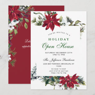 Invitation Maison ouverte pour les fêtes de Noël avec Poinset