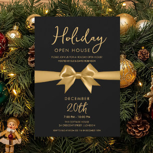 Invitation Maison ouverte pour les fêtes de Noël Ruban doré N
