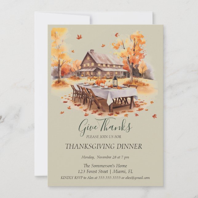 Invitation Maison rustique en bois Thanksgiving Merci (Devant)
