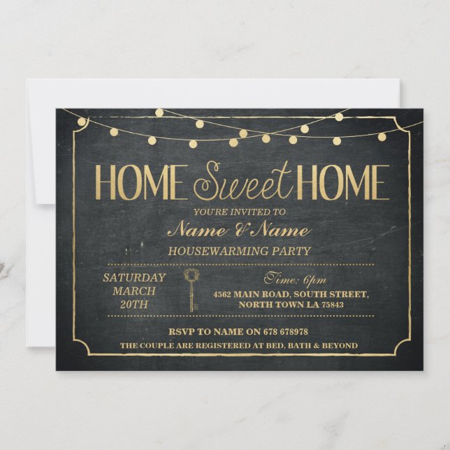 Invitation Maison Sweet Home Ménage Noir Clé d'or noir Invita (Devant)