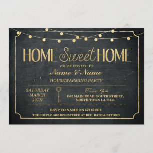 Invitation Maison Sweet Home Ménage Noir Clé d'or noir Invita