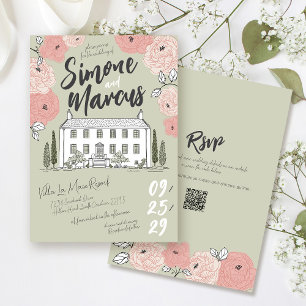 Invitation Maison unique dessinée Villa Sage Green Floral Mar