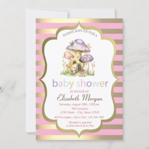 Invitation Maisons Champignons Bande Dorée Baby Shower