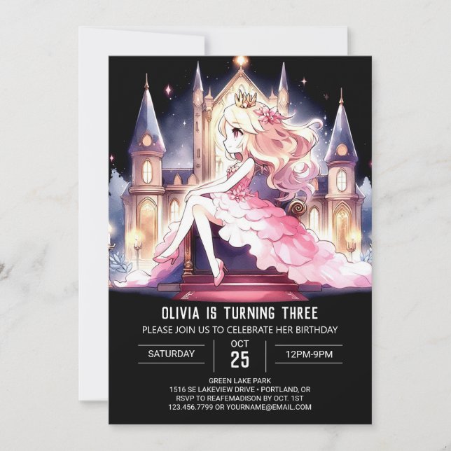 Invitation Majestic Cute Princess Anniversaire (Devant)