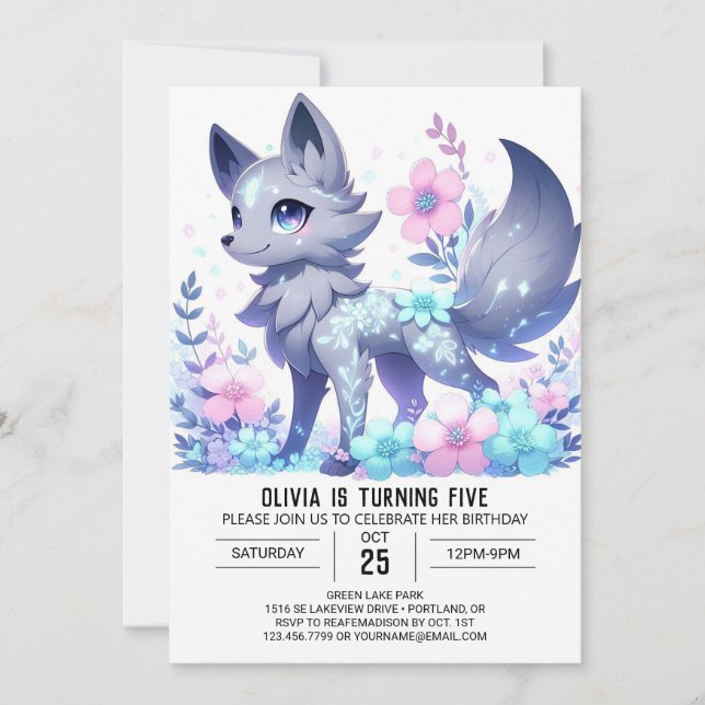 Invitation Majestic Floral Wolf Digital Anniversaire (Devant)