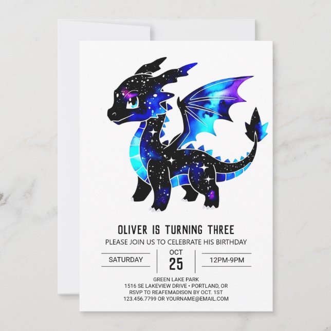 Invitation Majestic Watercolor Dragon Digital Boy Anniversair (Devant)