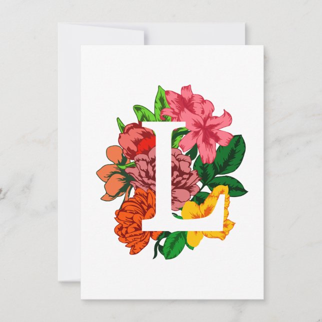 Invitation Majuscule L monogramme floral (Devant)