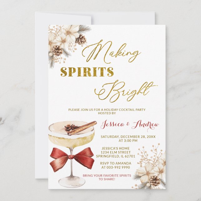 Invitation Making Spirits Bright Winter Floral Cocktail Party (Devant)