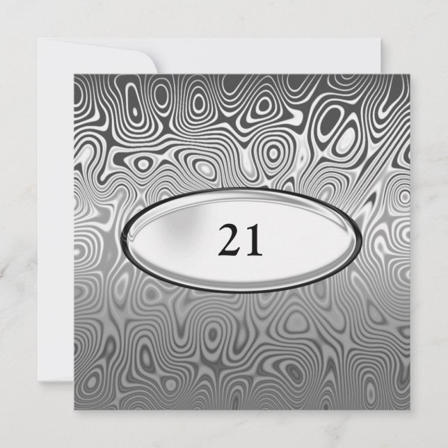 Invitation Mâle Abstrait d'argent noir 21e anniversaire (Devant)