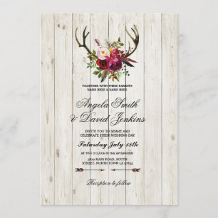 Invitation Mâle floral de mariage d'andouillers rustiques