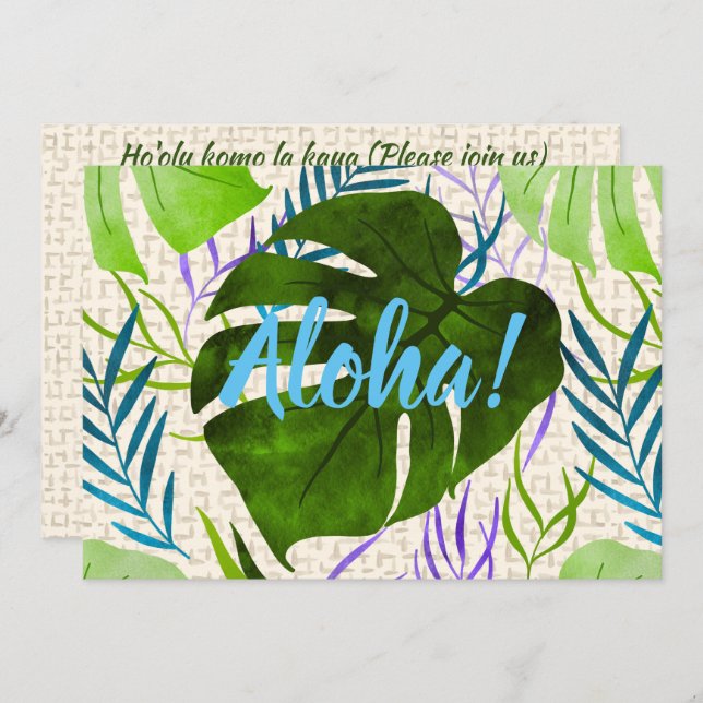 Invitation Maleah Monstera Tropical Hawaiian Aquarelle Vert (Devant / Derrière)