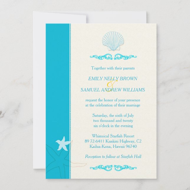 Invitation Malibu Blue + Ivory Hip Beach Wedding (Devant)
