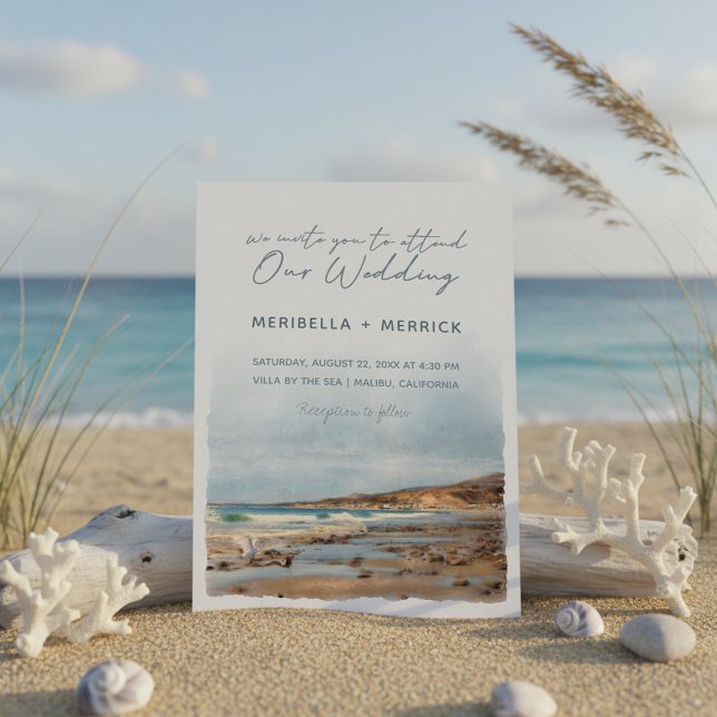 Invitation Malibu | California Beach Birds Watercolor Mariage (Créateur téléchargé)