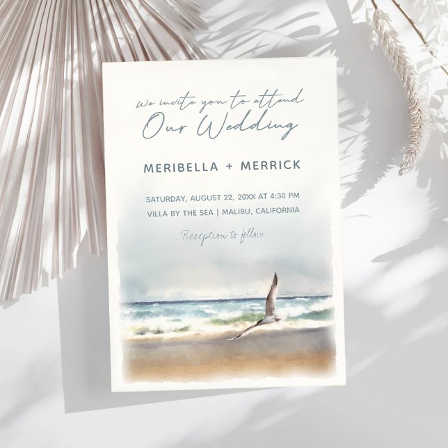 Invitation Malibu | Sea Tern Beach Mariage d'aquarelle côtièr (Créateur téléchargé)