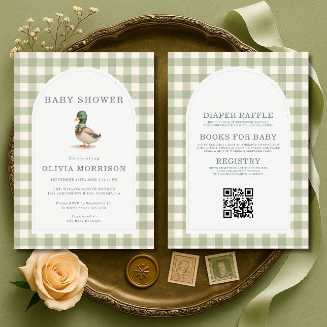 Invitation Mallard Duck Gingham All in One Baby Shower (Créateur téléchargé)