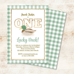 Invitation Mallard Duck Green Plaid Hunter Boy 1er anniversai