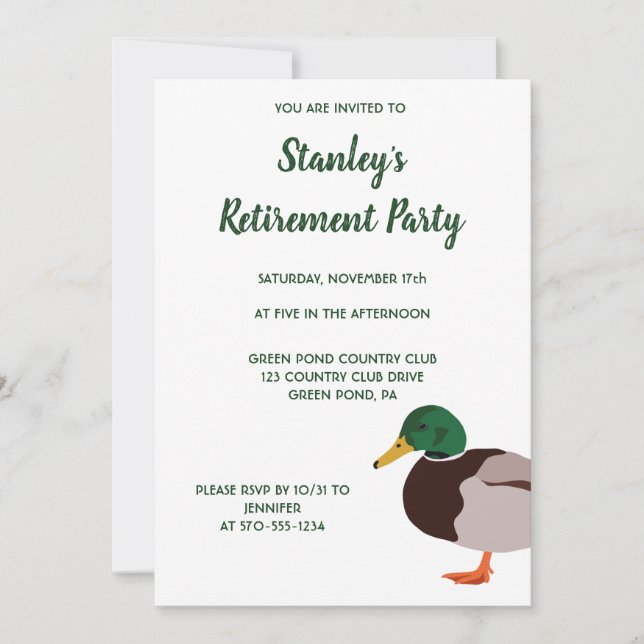 Invitation Mallard Duck Illustration réaliste personnalisée (Devant)