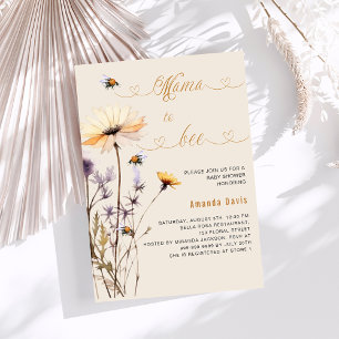 Invitation Mama à être fleur sauvage baby shower beige jaune