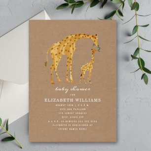 Invitation Mama & Baby Giraffe Cardstock Baby shower neutre