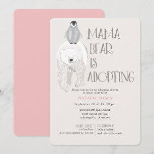 Invitation Mama Bear Adoption Baby shower rose fille