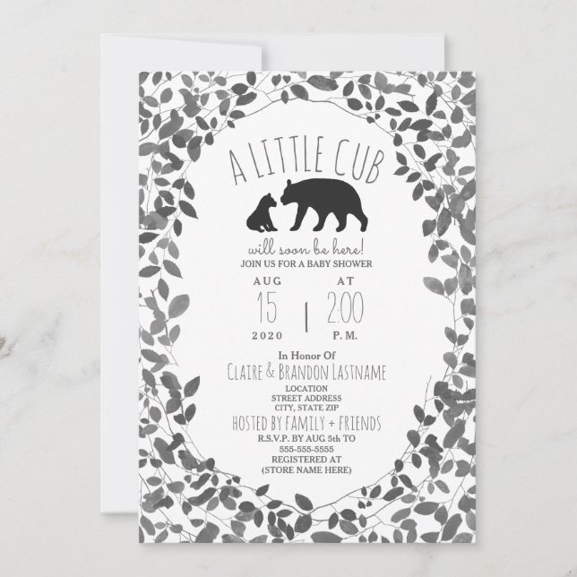 Invitation Mama + Bear Cub Noir + White Folio Baby shower (Devant)