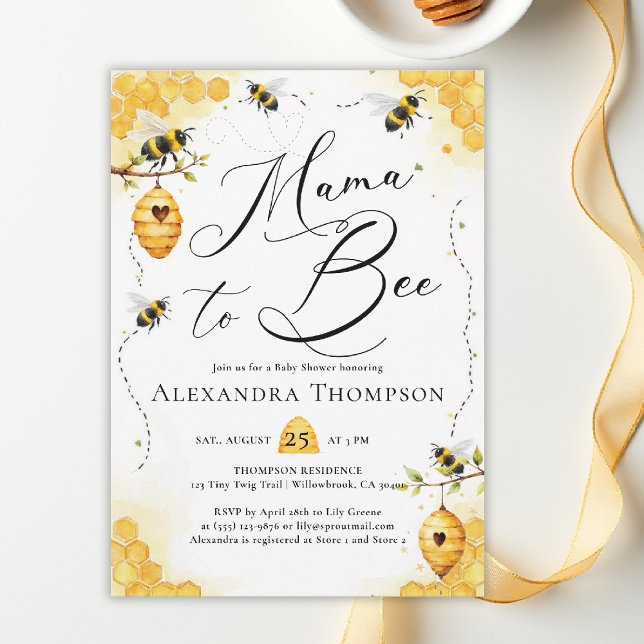 Invitation Mama Bee Summer Watercolor Elegant Baby Shower (mom to bee baby shower theme invitation spring summer little honey watercolor elegant)