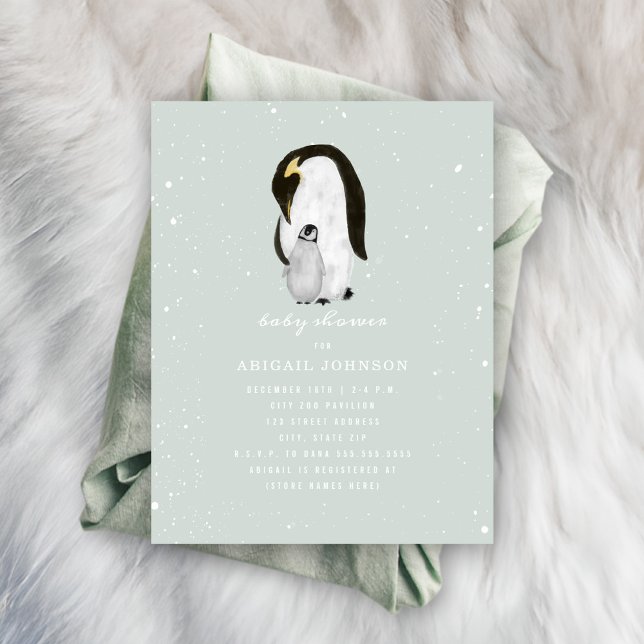 Invitation Mama et Baby shower bébé Penguin Blue Boy (Créateur téléchargé)