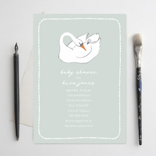 Invitation Mama et Baby shower Green Girl Swan tiré à la main