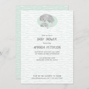 Invitation Mama mignonne & Manate bébé avec Baby shower Waves