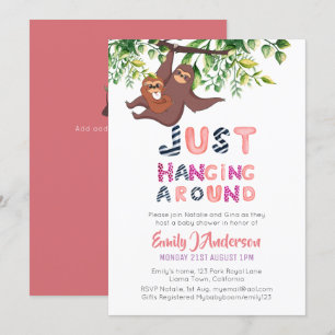 Invitation Mama SLOTH Juste Accroché Autour De Bébé Rose Fill