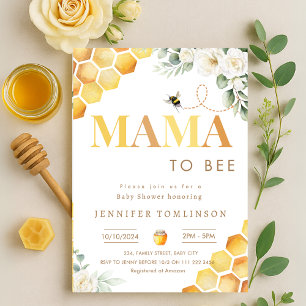 Invitation Mama to Bee Baby shower Honeybee Floral Aquarelle
