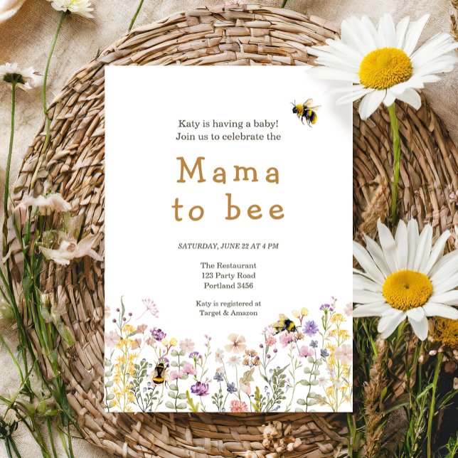 Invitation Mama to Bee Fleur sauvage Boho maman Baby shower (Créateur téléchargé)