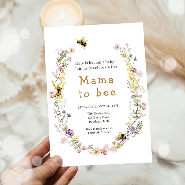 Invitation Mama to Bee Fleur sauvage Honeybee Mommy Baby show (Créateur téléchargé)