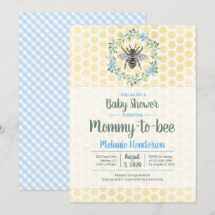 Invitation Maman à abeilles, nid d'abeille, en vichy, baby sh