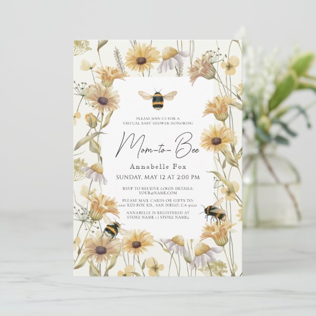 Invitation Maman à Bee Chamomile & Daisies Baby shower virtue (Debout devant)