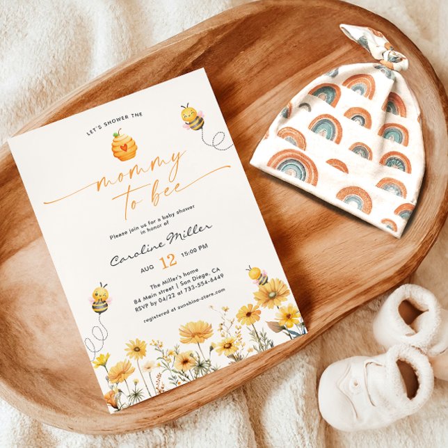 Invitation Maman À Être Fleur sauvage Baby shower Miel Bee (Créateur téléchargé)