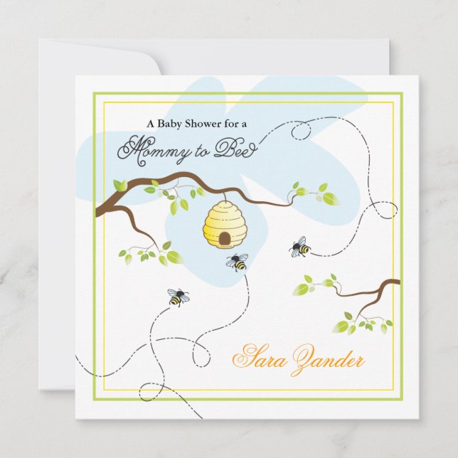 Invitation Maman à l'invitation de baby shower d'abeille (Devant)