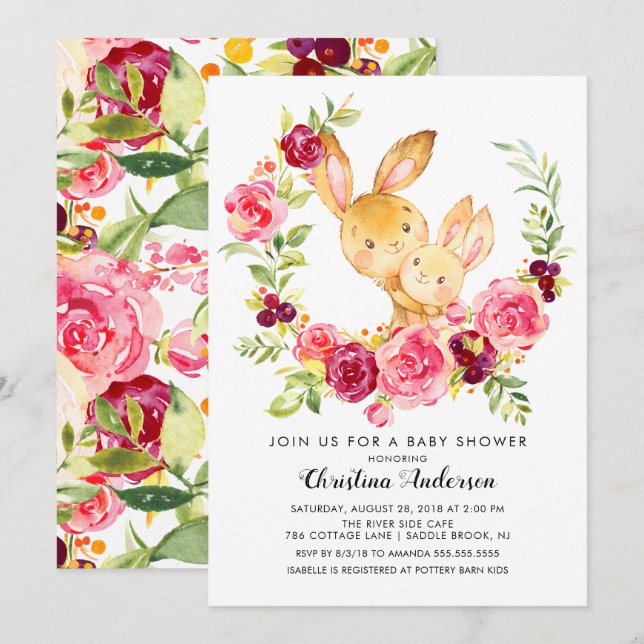 Invitation Maman & Baby Bunny Baby shower (Devant / Derrière)