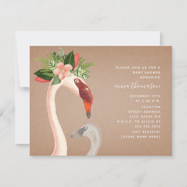 Invitation Maman + Baby Flamant rose Cardstock Baby shower in (Devant)