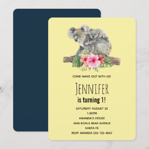 Invitation Maman & Bébé Koala Ours Aquarelle mignonne Anniver