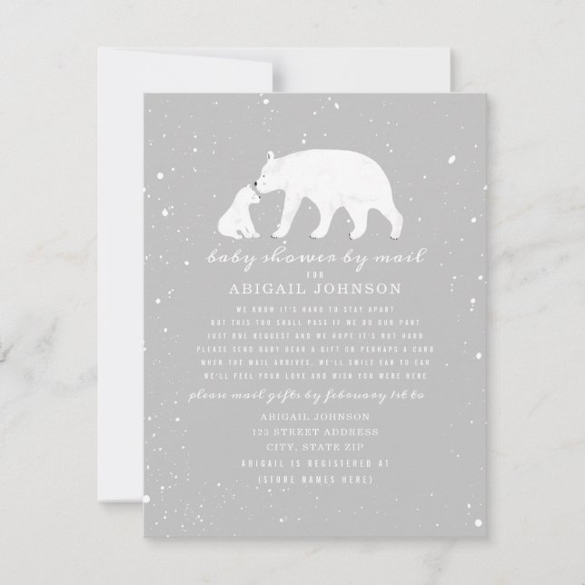 Invitation Maman + Bébé Ours Polaire Baby shower neutre par c (Devant)