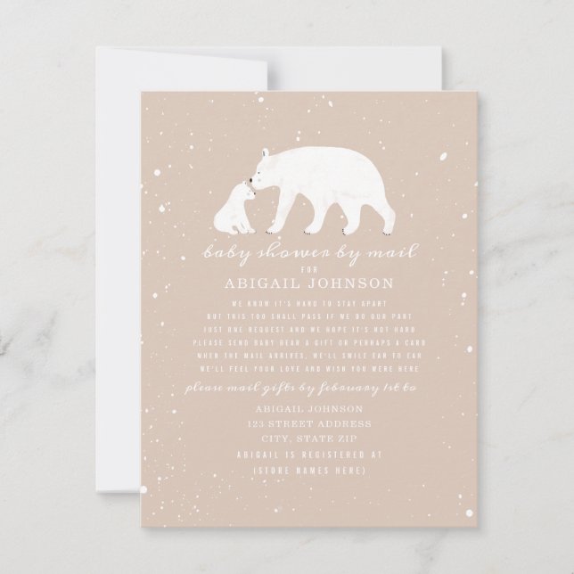 Invitation Maman + Bébé Polar Ours Baby shower rose Par Mail (Devant)
