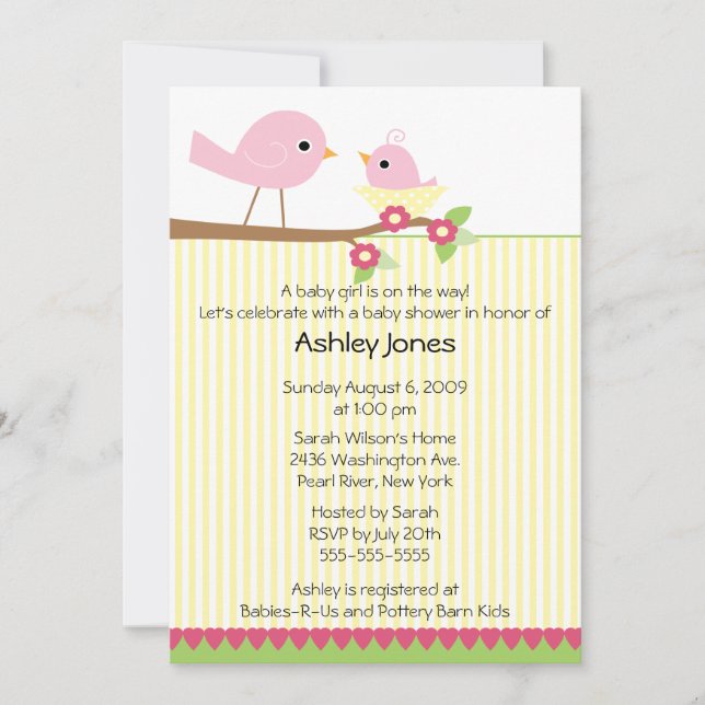 Invitation Maman Bird et baby shower de bébé (Devant)
