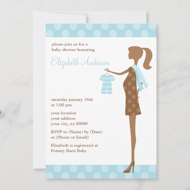 Invitation Maman chic bleue à être baby shower (Devant)