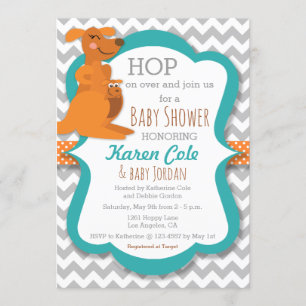 Invitation Maman de kangourou et bébé - baby shower