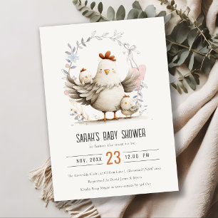 Invitation Maman de la ferme mignonne et bébé poussin floral