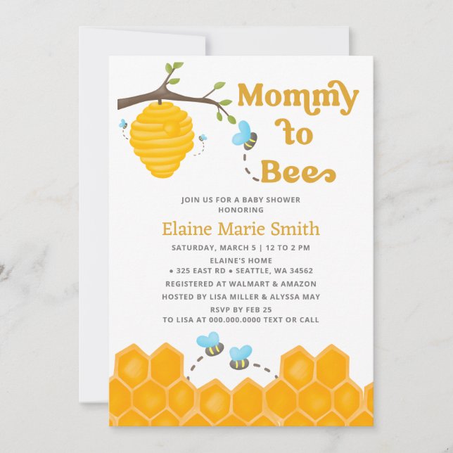 Invitation Maman d'être mignonne Miel Baby shower d'abeille (Devant)