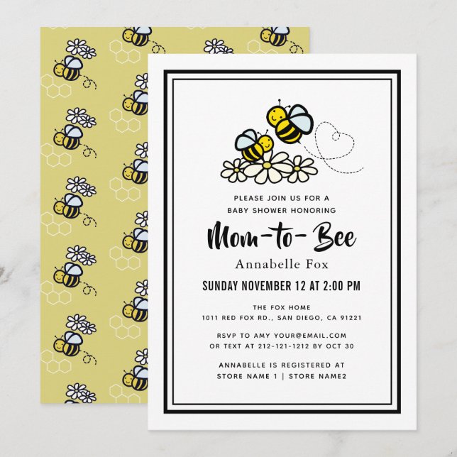 Invitation Maman doit être mignonne Baby shower blanc marguer (Devant / Derrière)